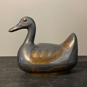 Mid modern vintage pewter and brass duck